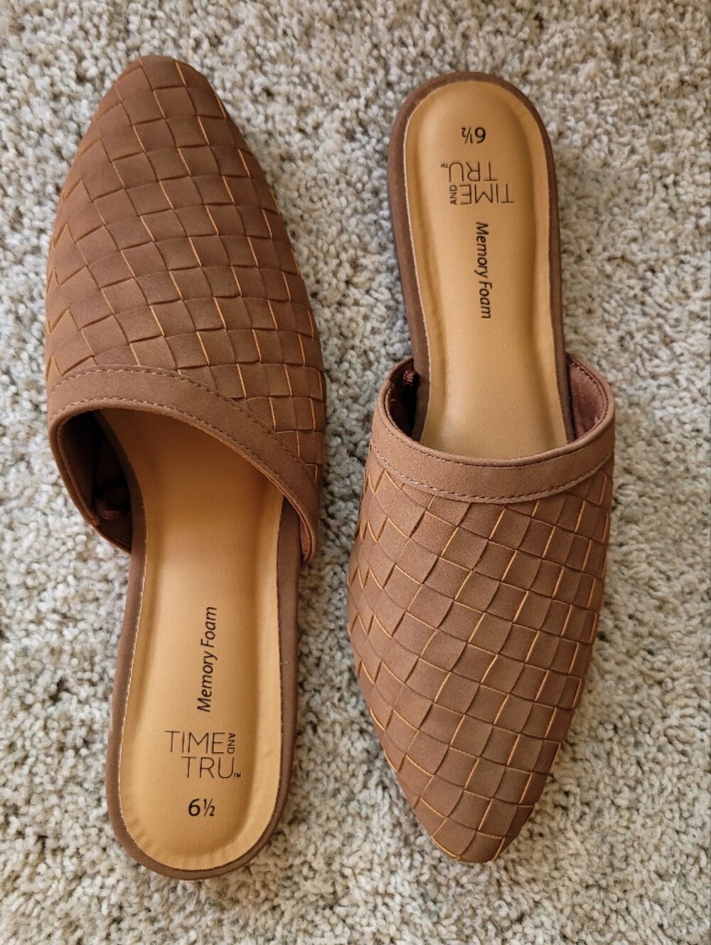 Tan Woven Slip-on Mules Memory Foam Insoles 6 1/2